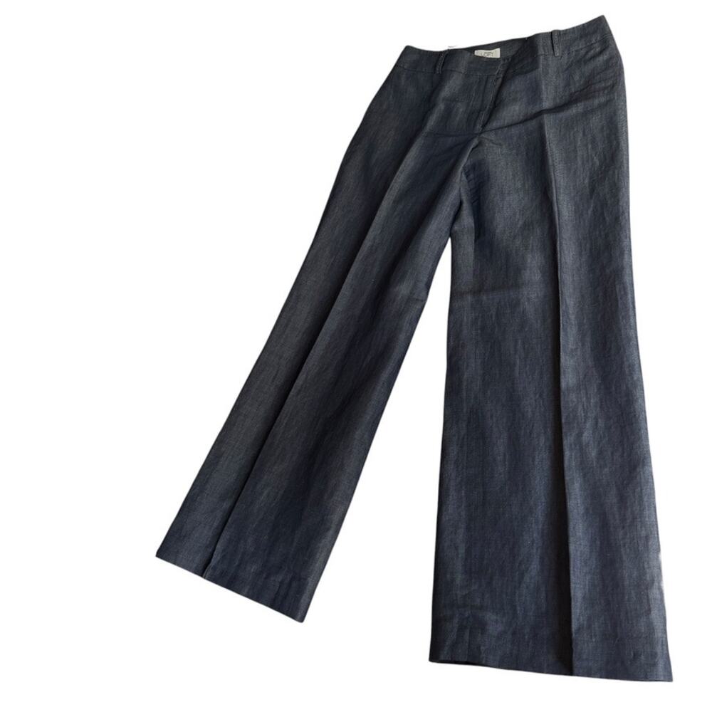Ann Taylor LOFT Pants Women Size 8 Julie Wide Leg Linen Blend Blue Trouser Slack